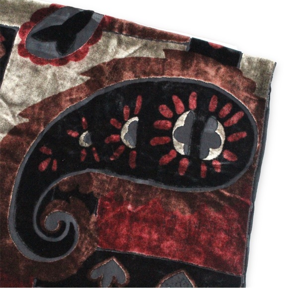 Italian Silk Velvet Burnout Scarf Floral Paisley Heart Black Red Green - Picture 5 of 12